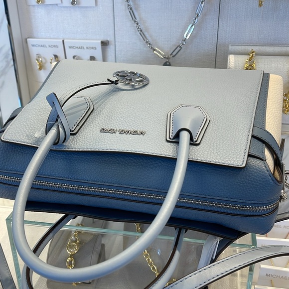 Michael Kors Mercer Medium Top Sip Color-Block Belted Satchel Crossbody Purse MK - Picture 9 of 16